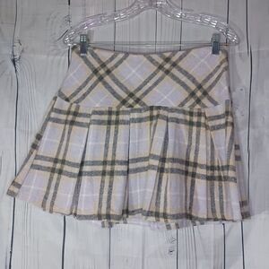 Francesca's Plaid School Girl Skirt in Purple, Cream, and Gray NWT